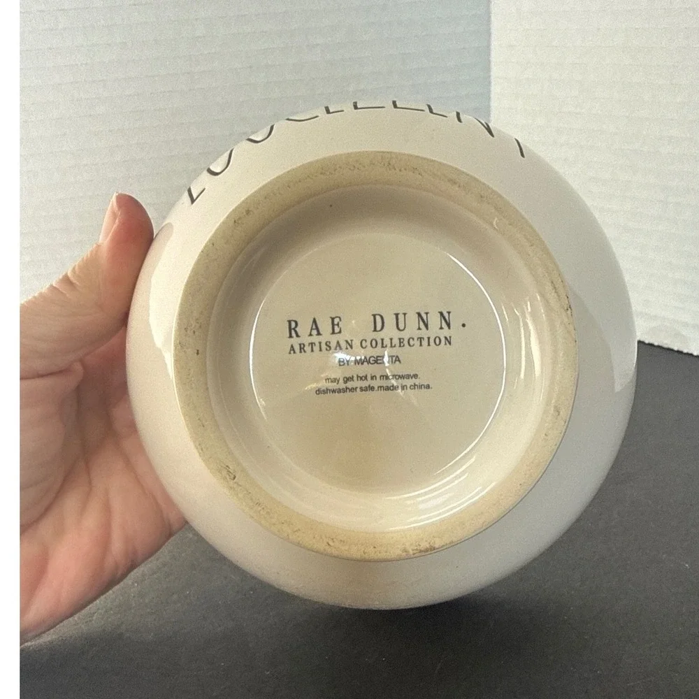 Rae Dunn Eggcellent Ceramic Bowl Yellow Interior Artisan Collection Magenta